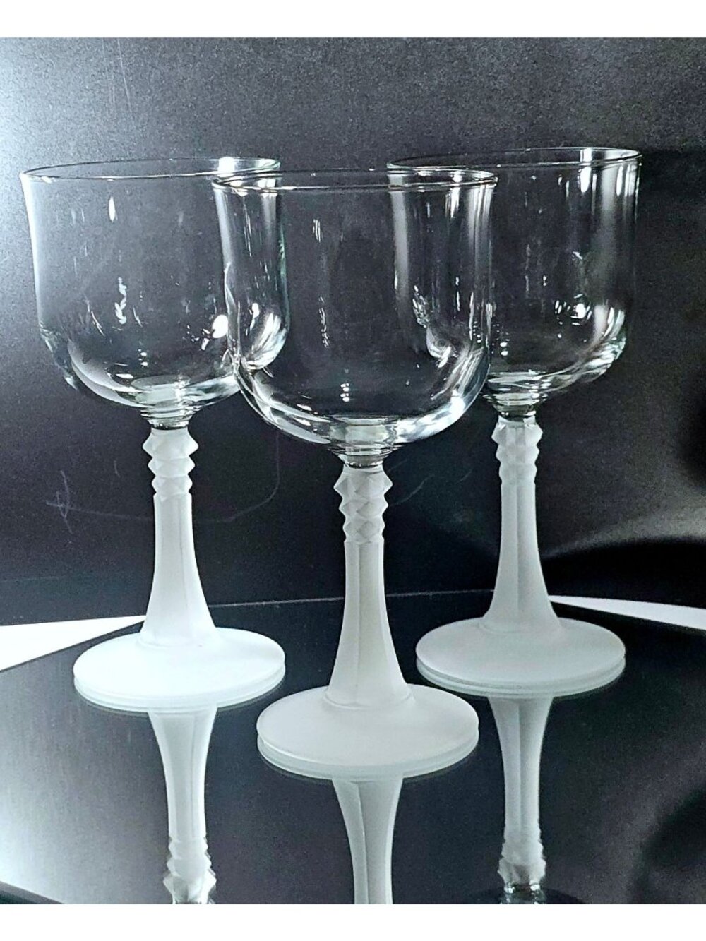 3 Cristal d'Arques Frosted Goblet 6.5" vintage sculpted knob stem 10oz wine wate